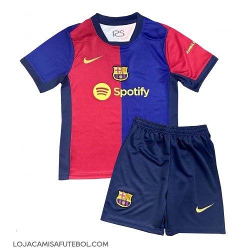 Camisa de Futebol Barcelona Equipamento Principal Infantil 2024-25 Manga Curta (+ Calças curtas)